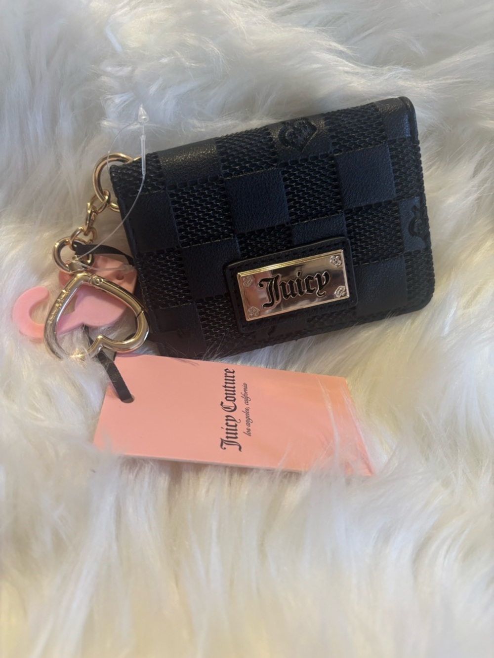 Juicy Couture Black Checker Wallet with Heart Charm